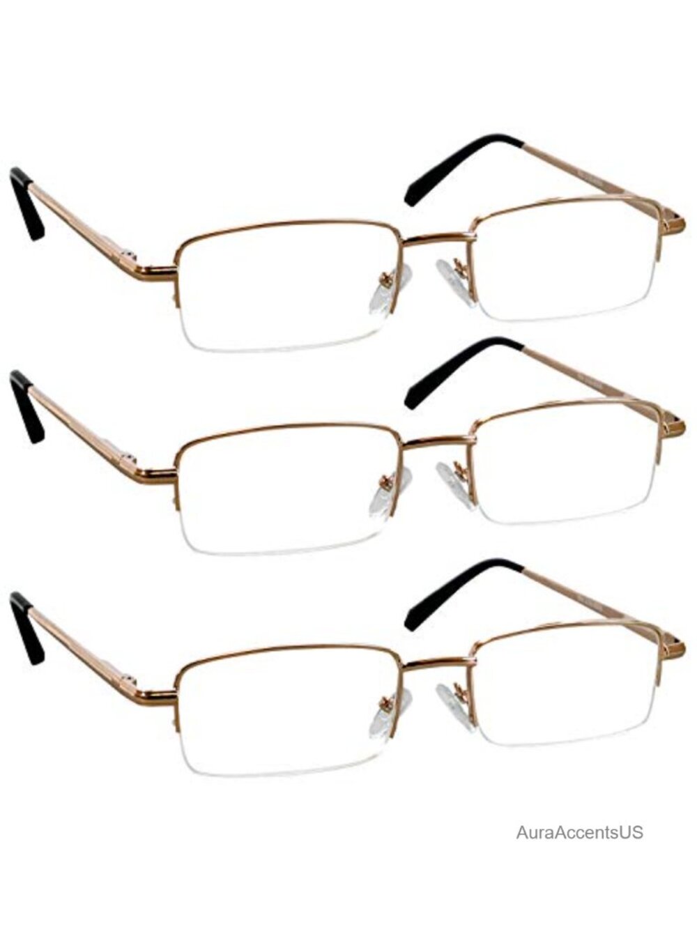 3 Pk Reading Glasses Metal Frame Spring Hinges Anti-Reflective Adult